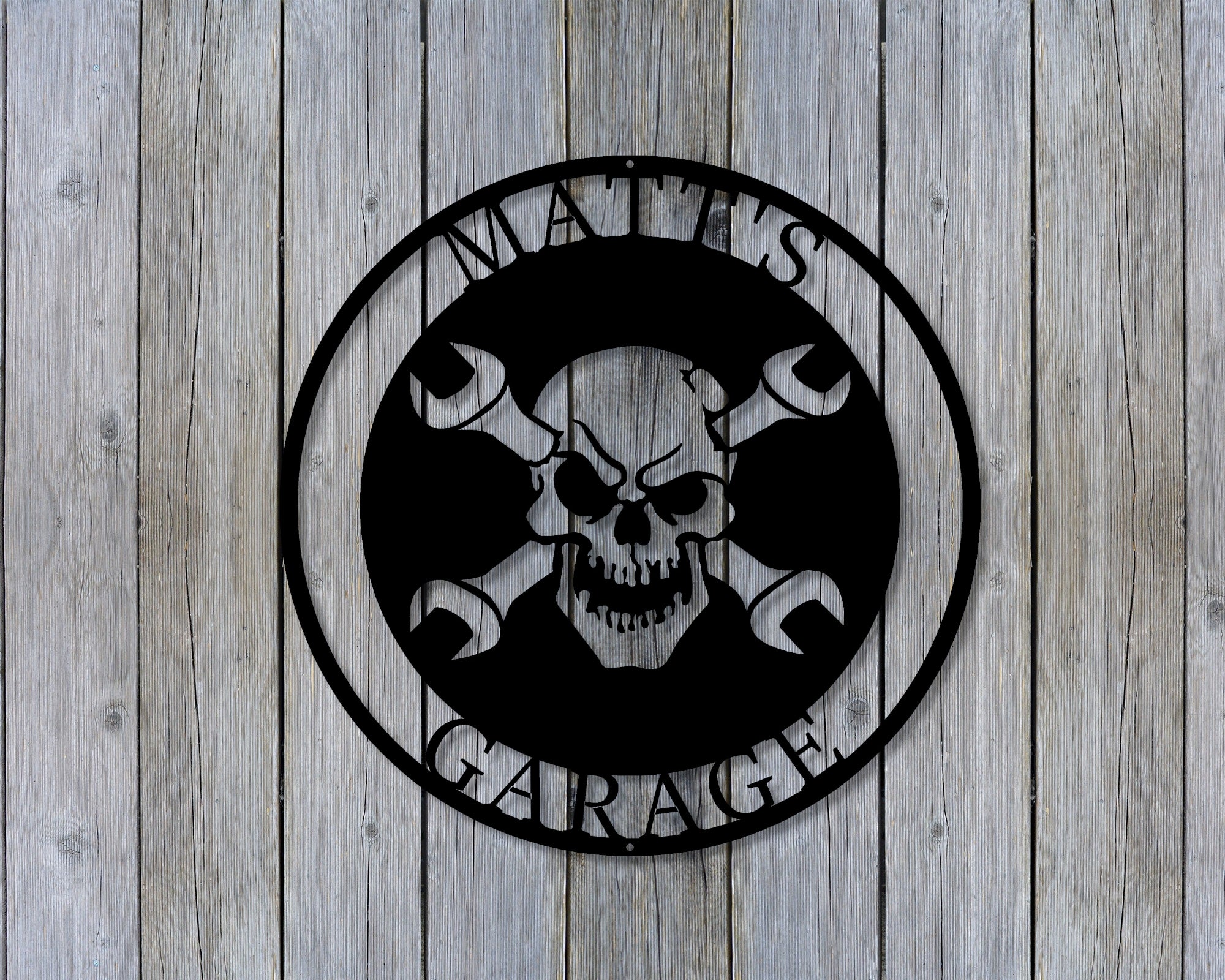 Skull and Wrench Personalized Round Metal Sign - Madison Iron and Wood