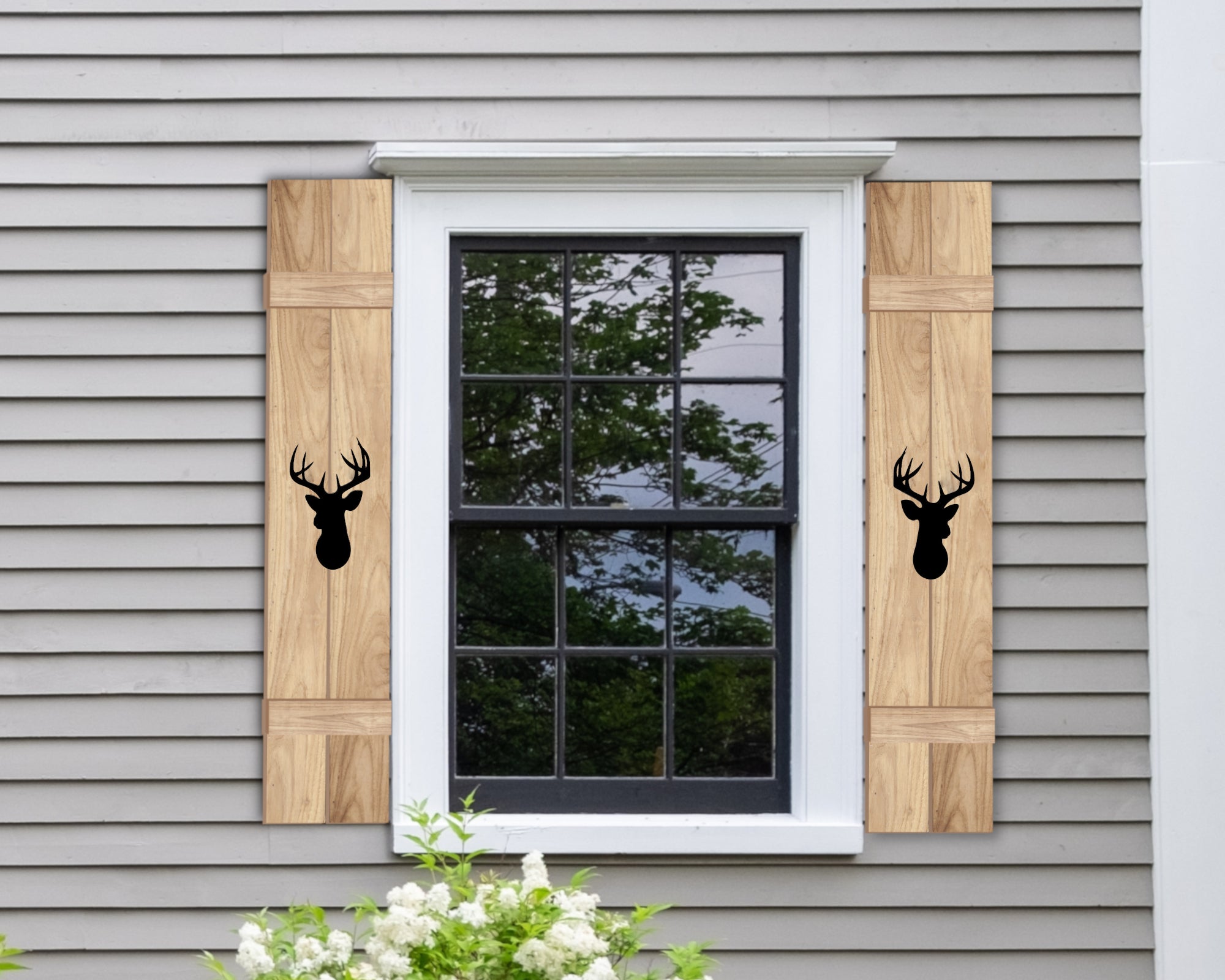 Wooden Window Shutter Deer Design Madison Iron and Wood