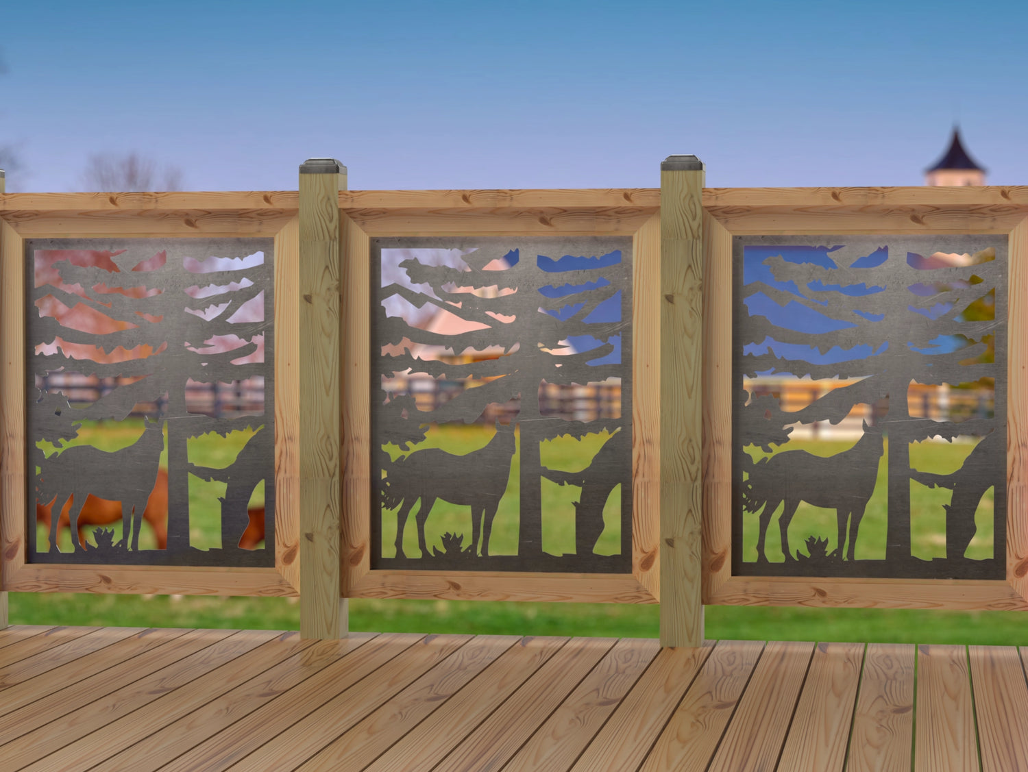 24"x30" - Horses Landscape Fence/Gate Panel Insert - Madison Iron and Wood