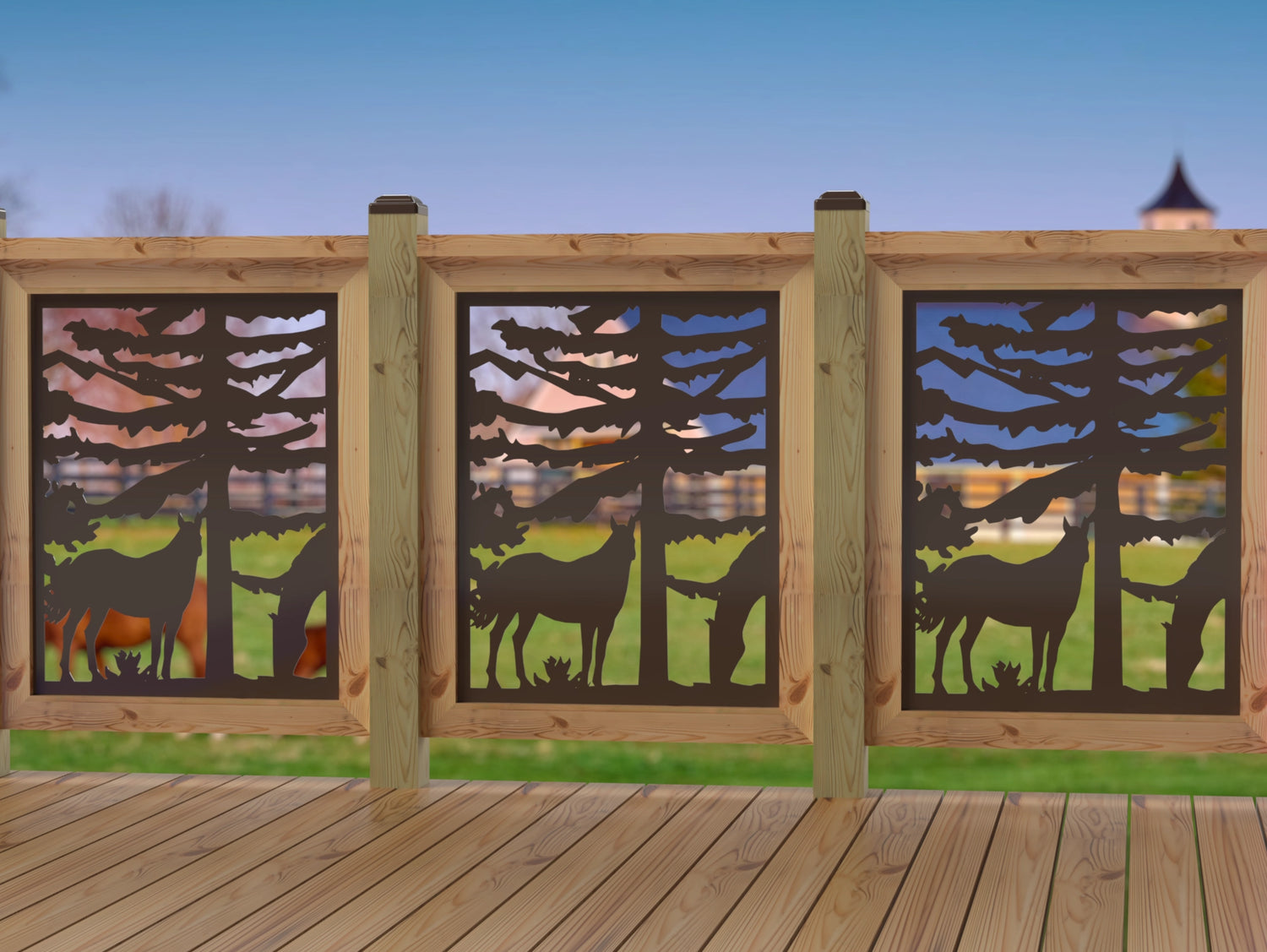 24"x30" - Horses Landscape Fence/Gate Panel Insert - Madison Iron and Wood