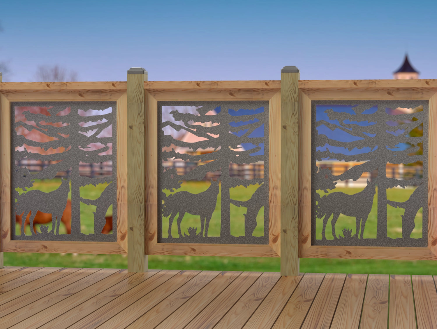 24"x30" - Horses Landscape Fence/Gate Panel Insert - Madison Iron and Wood