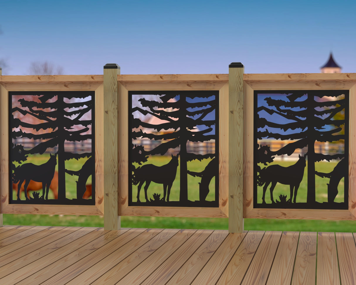 24"x30" - Horses Landscape Fence/Gate Panel Insert - Madison Iron and Wood