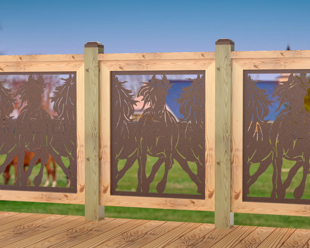 Horses Trotting Railing Panel Insert - Madison Iron and Wood