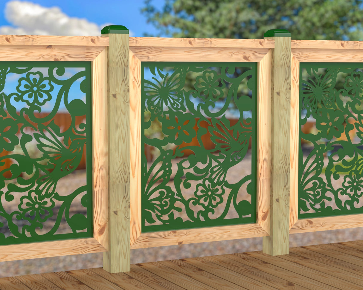Inserto de panel de barandilla con paisaje forestal