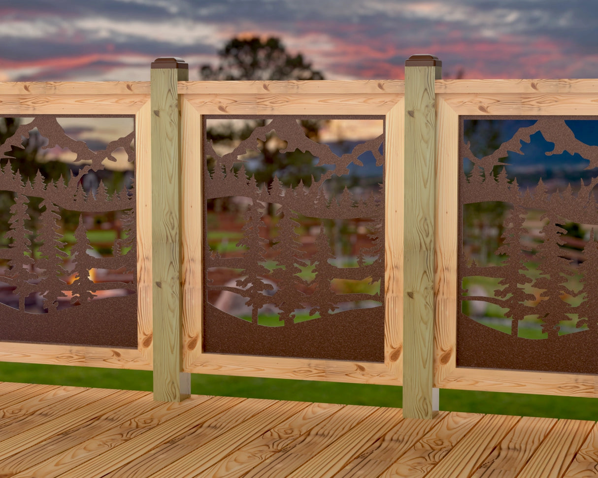 Mountain Landscape Railing Panel Insert - Madison Iron and Wood