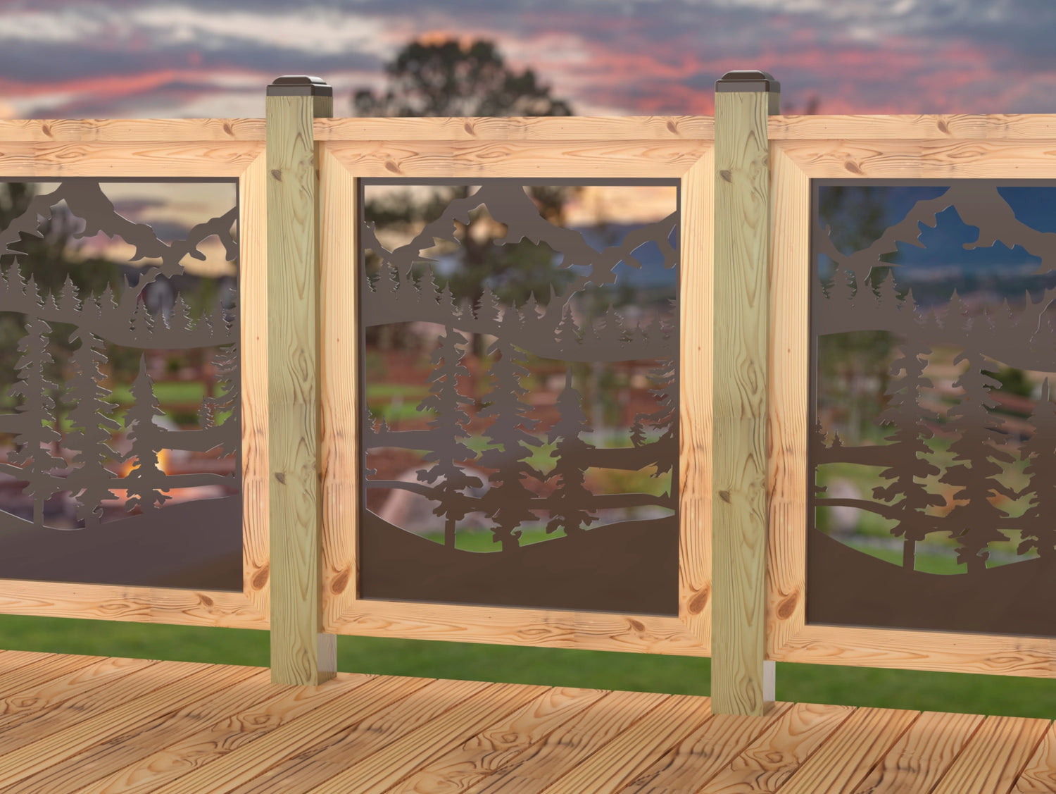 24"x30" - Mountain Landscape Fence/Gate Panel Insert - Madison Iron and Wood