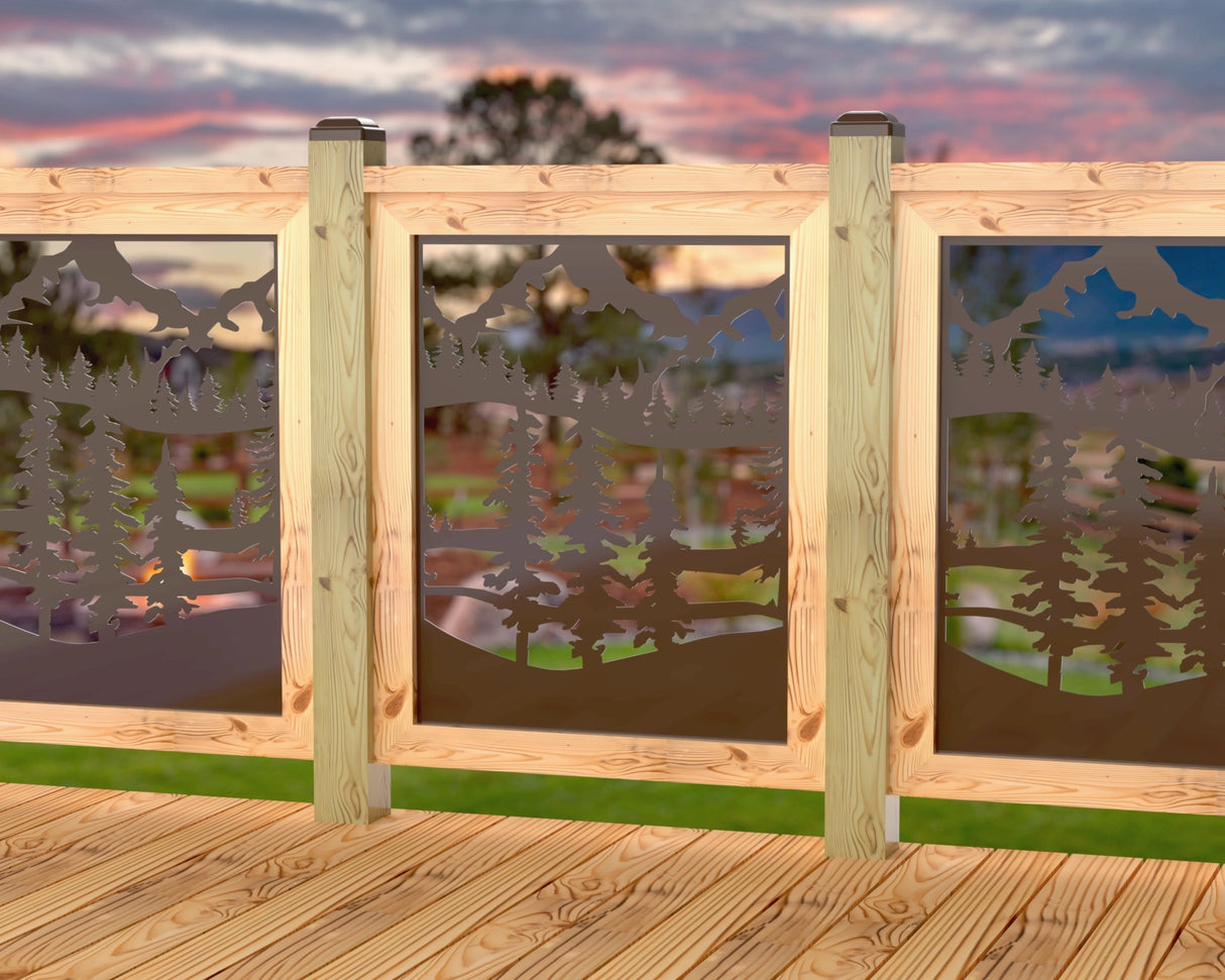 Mountain Landscape Railing Panel Insert - Madison Iron and Wood