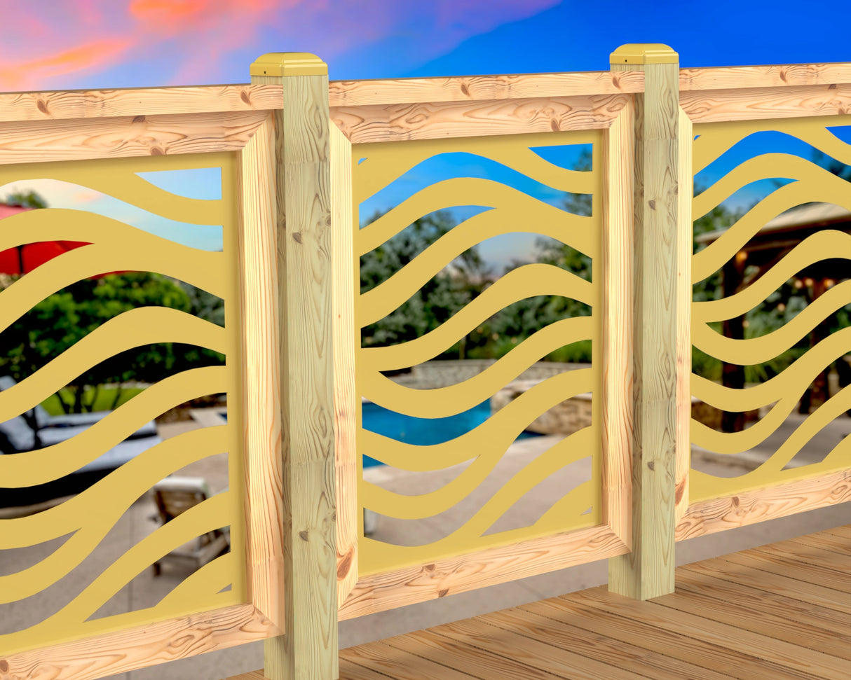 Inserto de panel de barandilla con paisaje forestal
