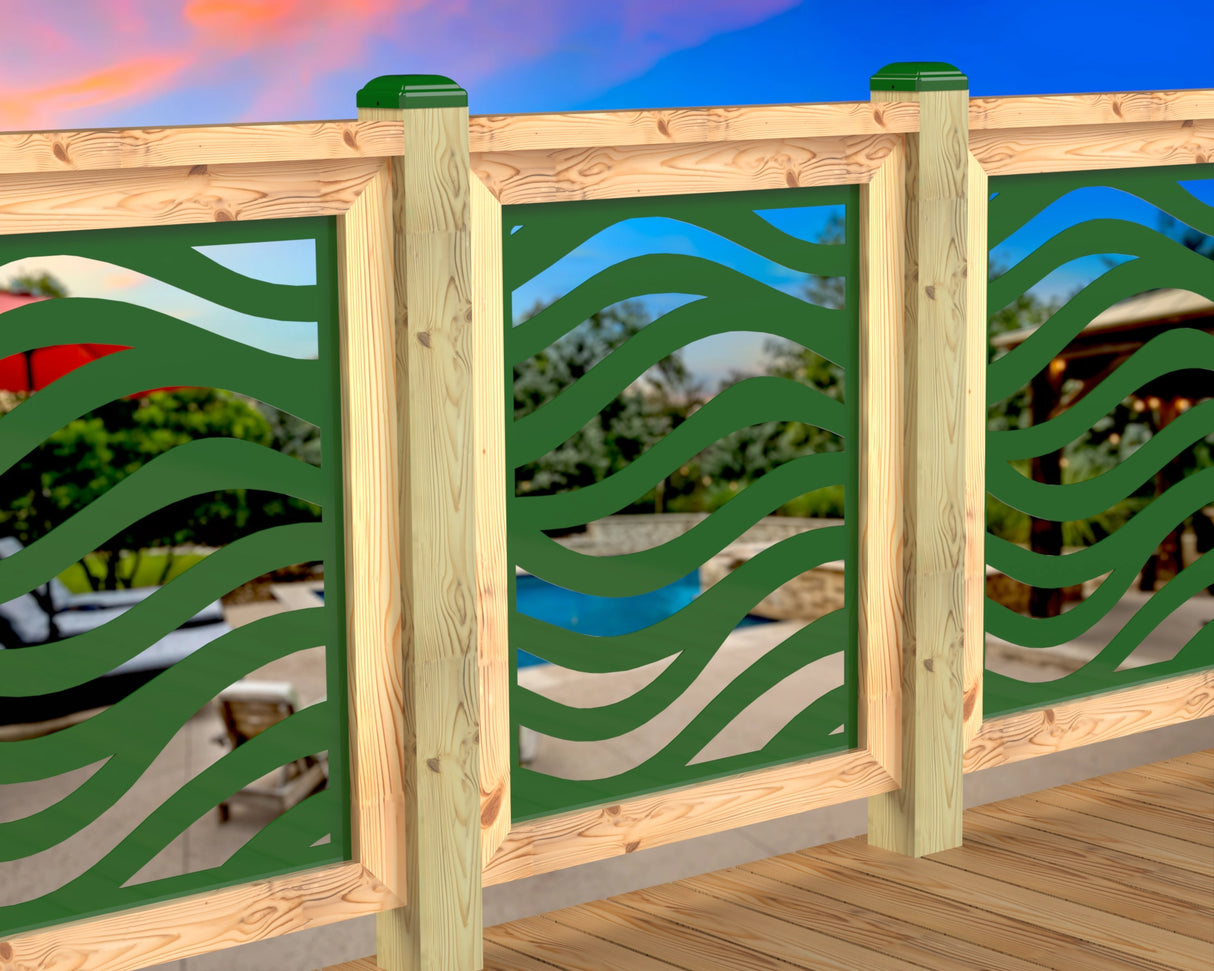 Inserto de panel de barandilla con paisaje forestal