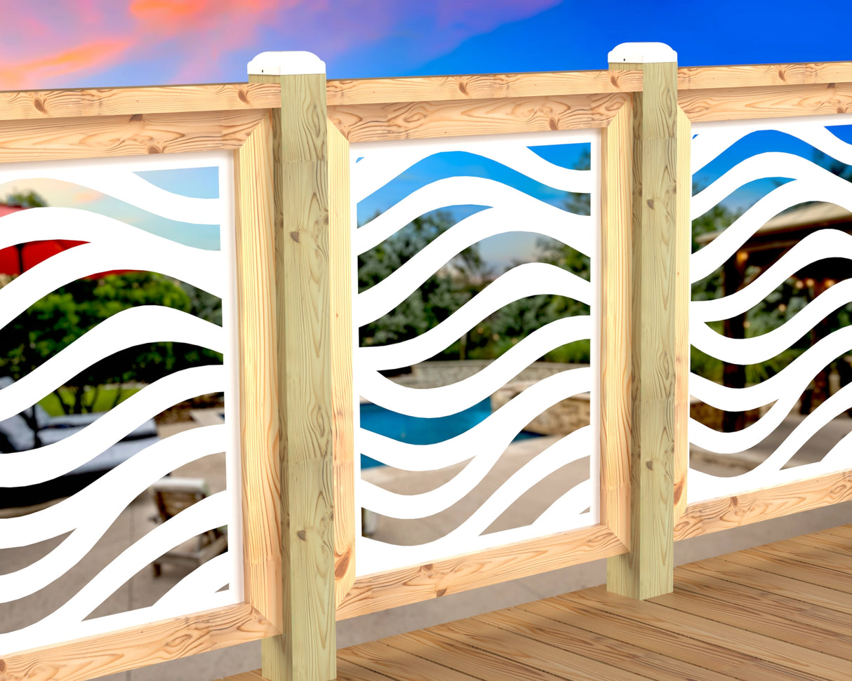 Inserto de panel de barandilla con paisaje forestal