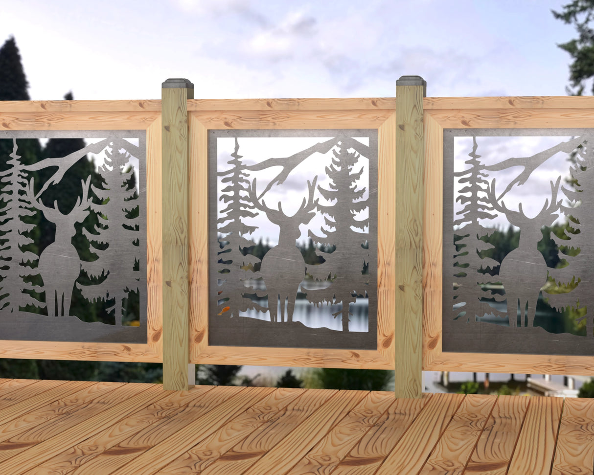 24"x30" - Deer and Bear Wildlife Landscape Fence/Gate Panel Insert - Madison Iron and Wood