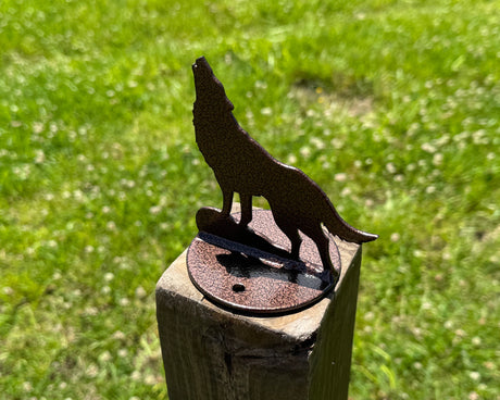 Wolf / Coyote Post Top For Round Wood Fence Post - Madison Iron and Wood