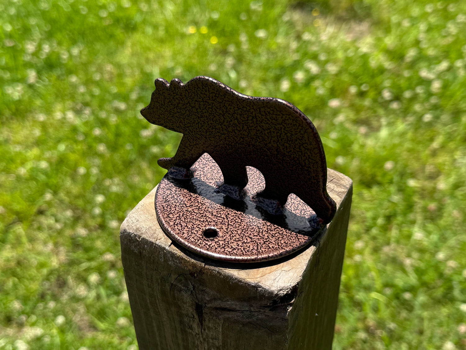 Bear Walking Post Top For Round Wood Fence Post - Madison Iron and Wood