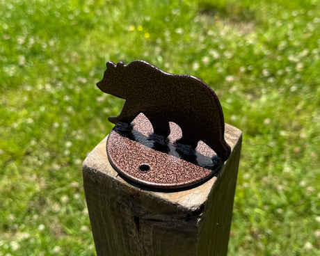 Bear Walking Post Top For Round Wood Fence Post - Madison Iron and Wood