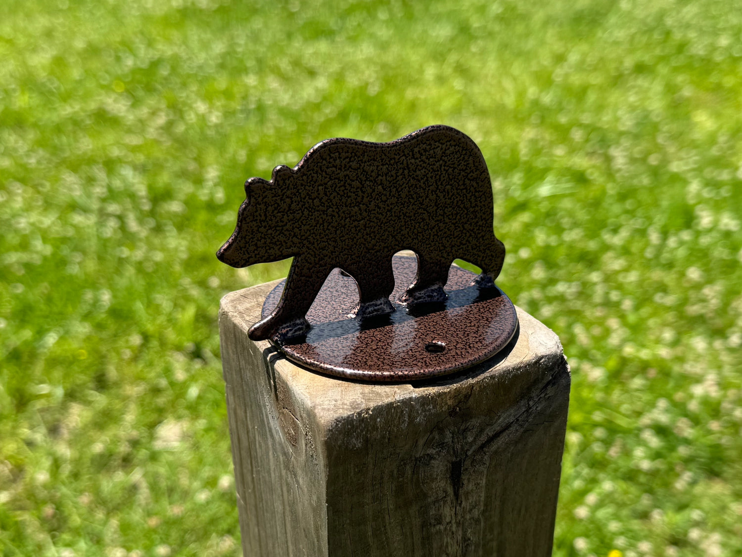 Bear Walking Post Top For Round Wood Fence Post - Madison Iron and Wood