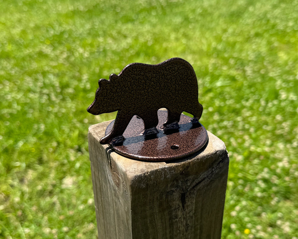 Bear Walking Post Top For Round Wood Fence Post - Madison Iron and Wood
