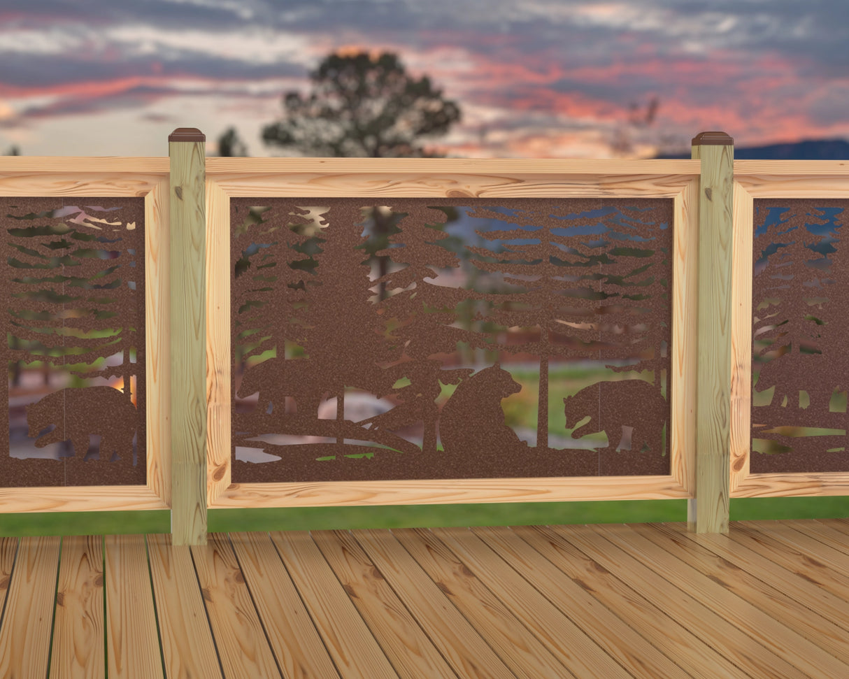 47"x30" - Bear Landscape Fence/Gate Panel Insert - Variation 3 - Madison Iron and Wood