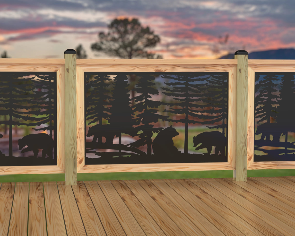 47"x30" - Bear Landscape Fence/Gate Panel Insert - Variation 3 - Madison Iron and Wood