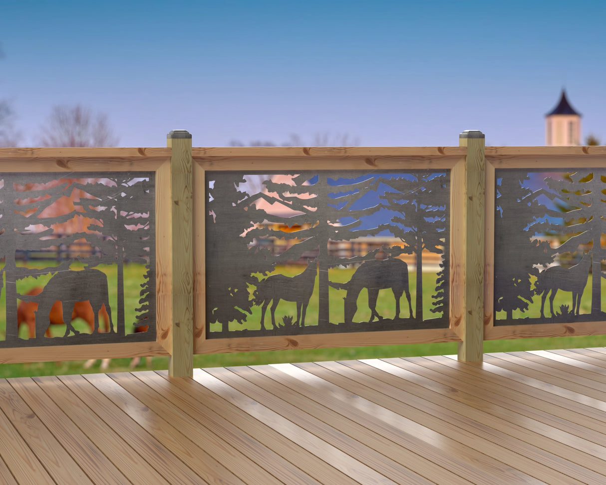 80"x30" - Horses Landscape Fence/Gate Panel Insert - Madison Iron and Wood