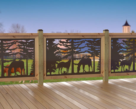 47"x30" - Horses Landscape Fence/Gate Panel Insert - Madison Iron and Wood