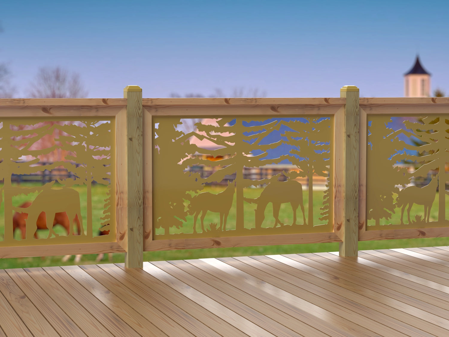 47"x30" - Horses Landscape Fence/Gate Panel Insert - Madison Iron and Wood