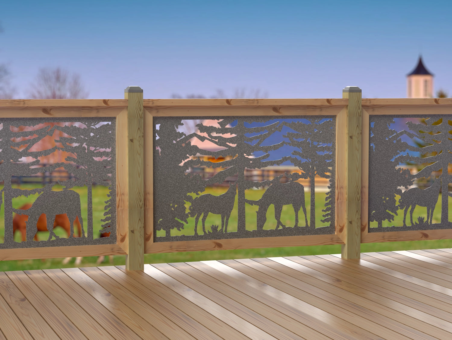 47"x30" - Horses Landscape Fence/Gate Panel Insert - Madison Iron and Wood