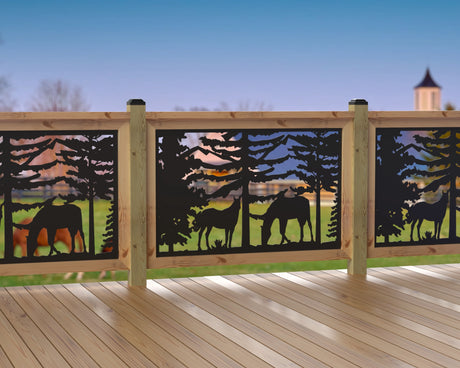 47"x30" - Horses Landscape Fence/Gate Panel Insert - Madison Iron and Wood