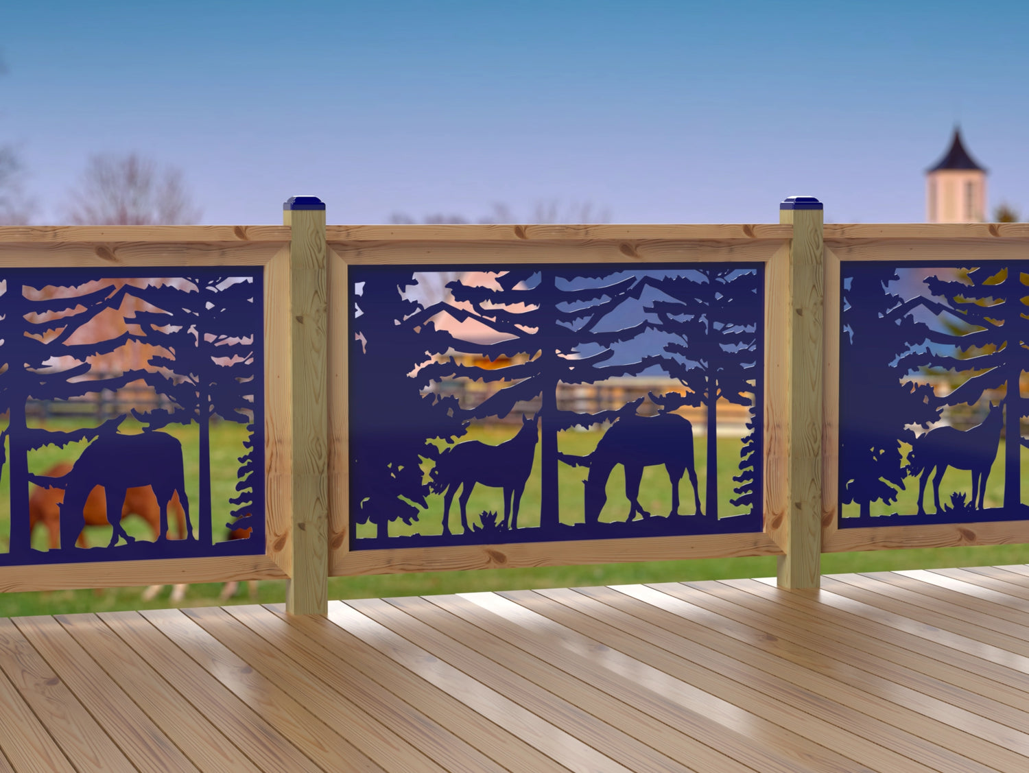 47"x30" - Horses Landscape Fence/Gate Panel Insert - Madison Iron and Wood