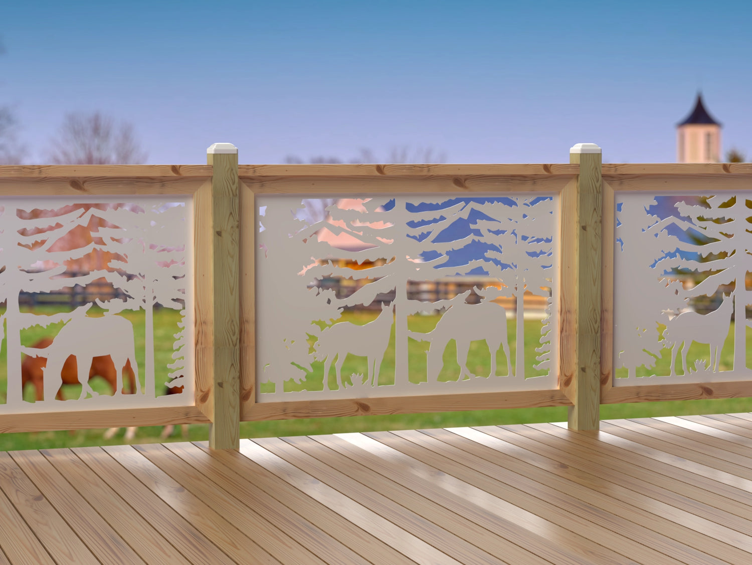 47"x30" - Horses Landscape Fence/Gate Panel Insert - Madison Iron and Wood