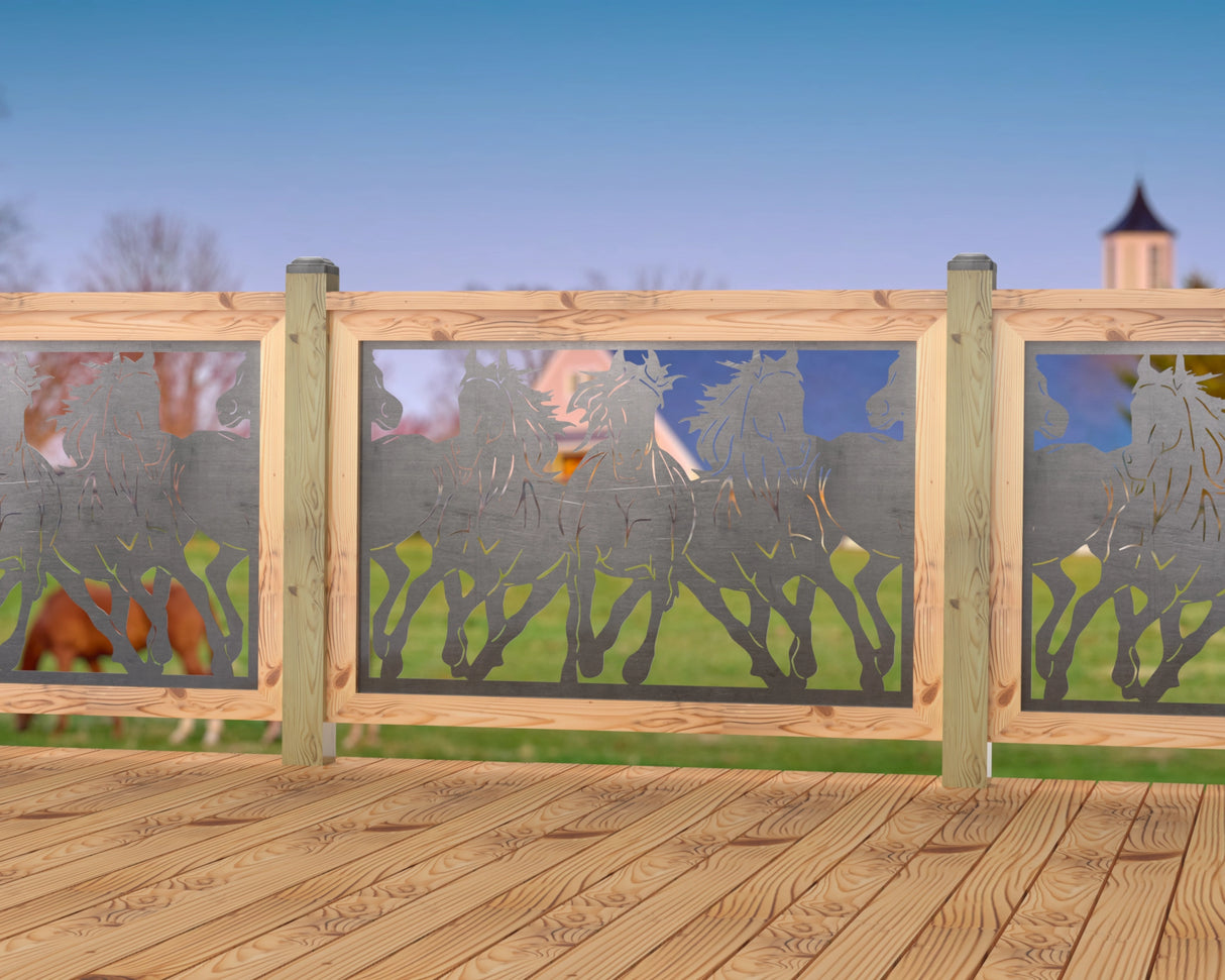 Horses Trotting Railing Panel Insert - Madison Iron and Wood