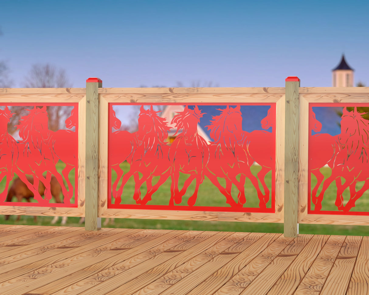 Horses Trotting Railing Panel Insert - Madison Iron and Wood