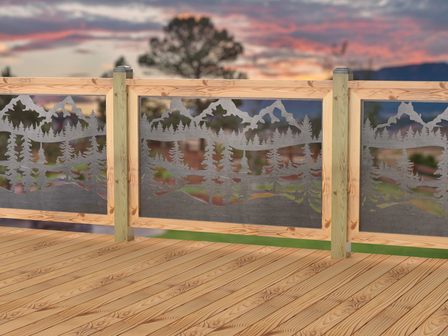 47"x30" - Mountain Landscape Fence/Gate Panel Insert - Madison Iron and Wood