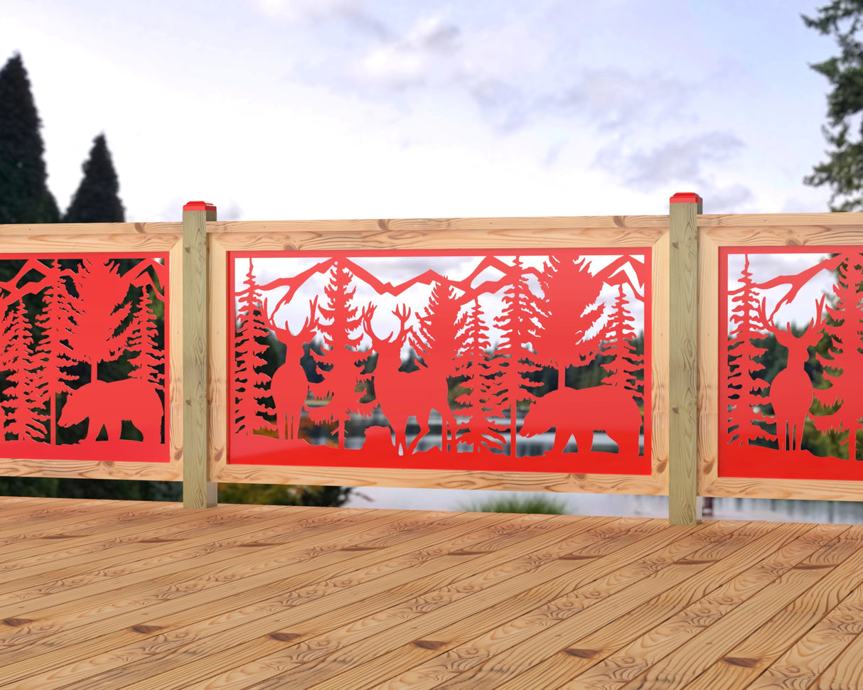 60"x30" - Deer and Bear Wildlife Landscape Fence/Gate Panel Insert - Madison Iron and Wood