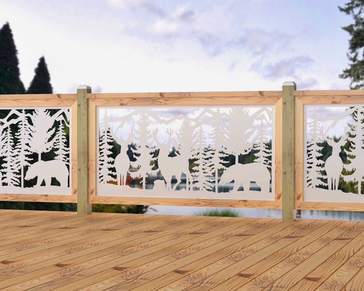 60"x30" - Deer and Bear Wildlife Landscape Fence/Gate Panel Insert - Madison Iron and Wood