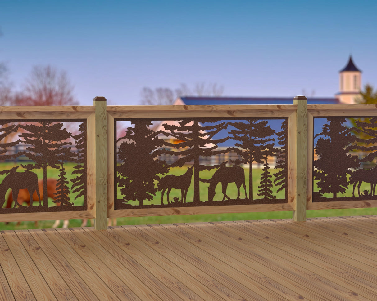 60"x30" - Horses Landscape Fence/Gate Panel Insert - Madison Iron and Wood