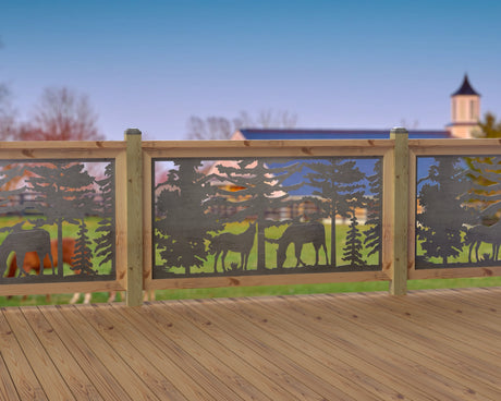 60"x30" - Horses Landscape Fence/Gate Panel Insert - Madison Iron and Wood