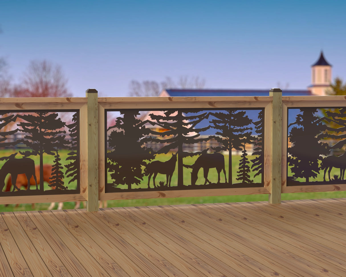 60"x30" - Horses Landscape Fence/Gate Panel Insert - Madison Iron and Wood