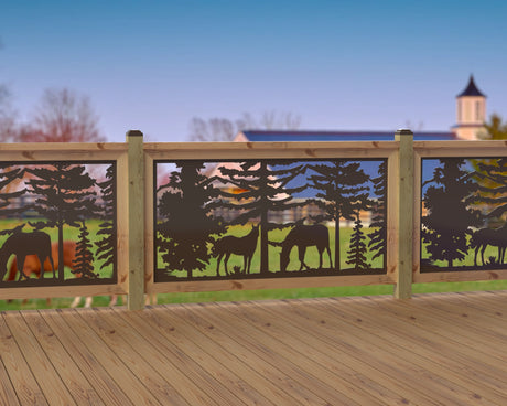 60"x30" - Horses Landscape Fence/Gate Panel Insert - Madison Iron and Wood