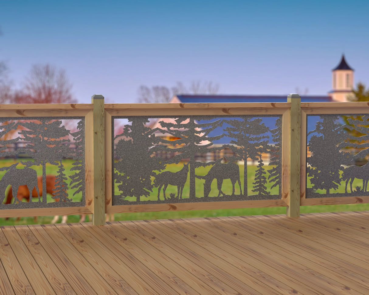 60"x30" - Horses Landscape Fence/Gate Panel Insert - Madison Iron and Wood