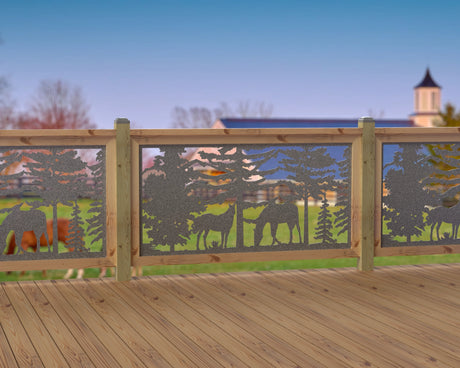 60"x30" - Horses Landscape Fence/Gate Panel Insert - Madison Iron and Wood