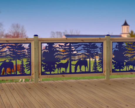 60"x30" - Horses Landscape Fence/Gate Panel Insert - Madison Iron and Wood
