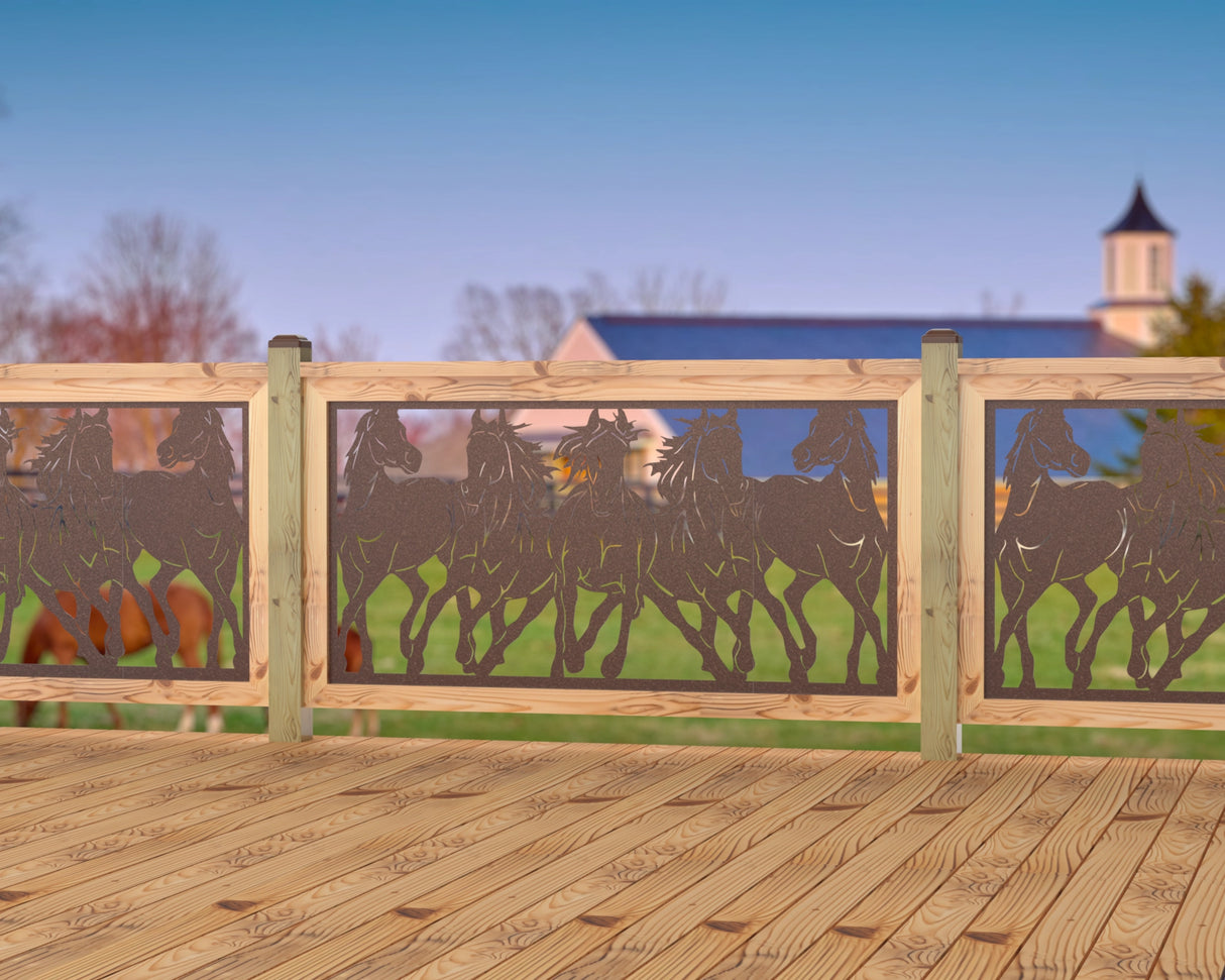 Horses Trotting Railing Panel Insert - Madison Iron and Wood