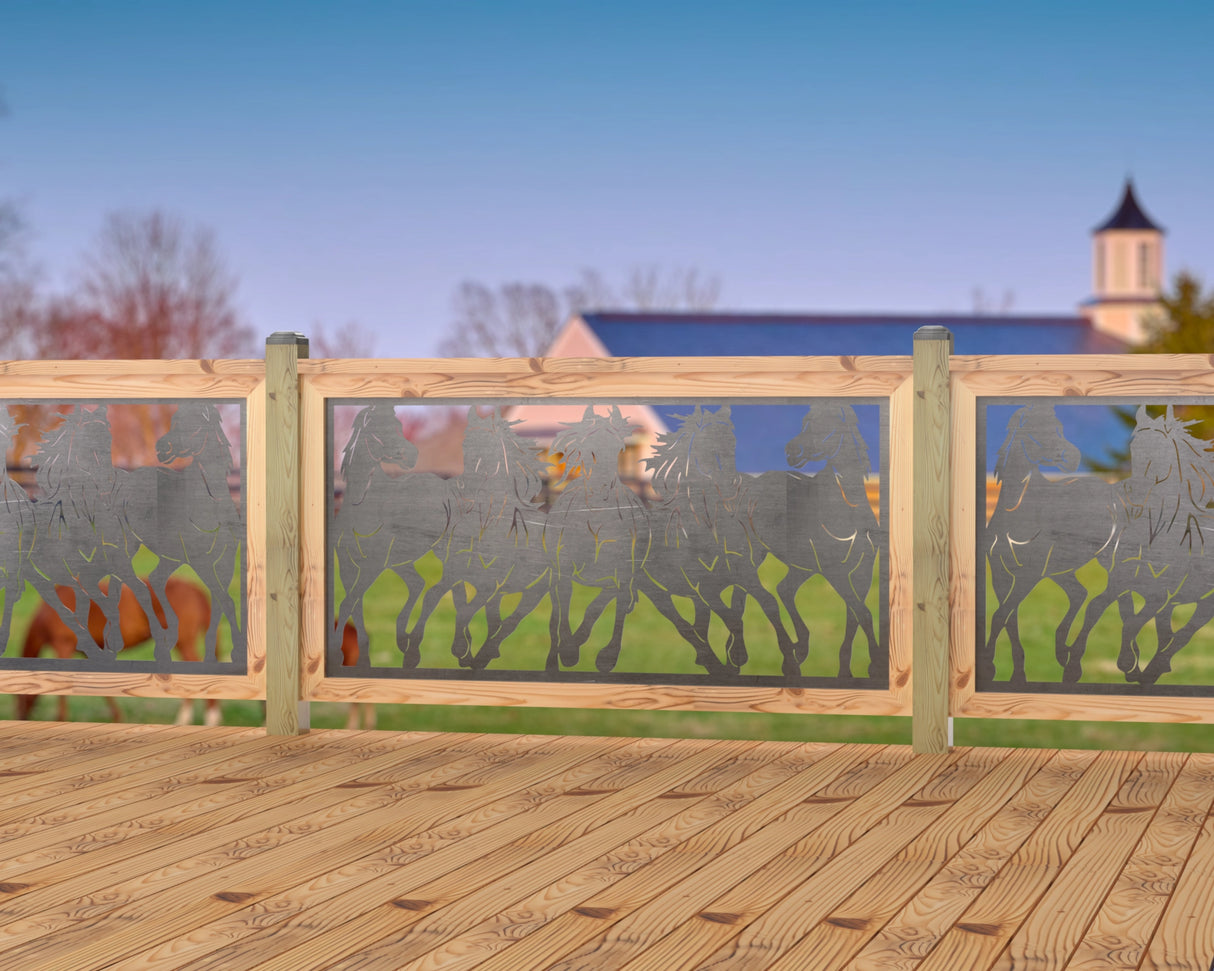 Horses Trotting Railing Panel Insert - Madison Iron and Wood