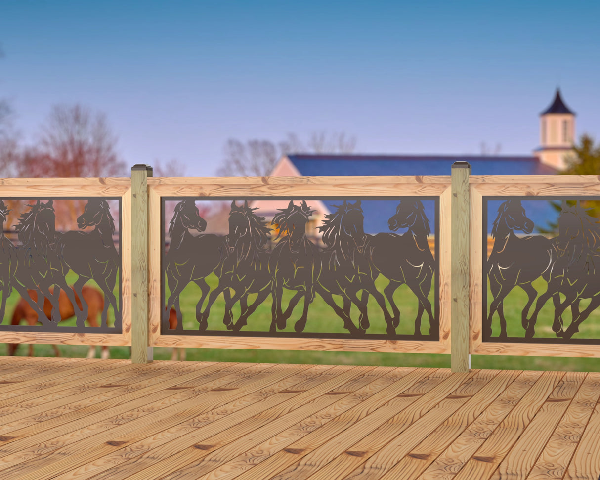 Horses Trotting Railing Panel Insert - Madison Iron and Wood