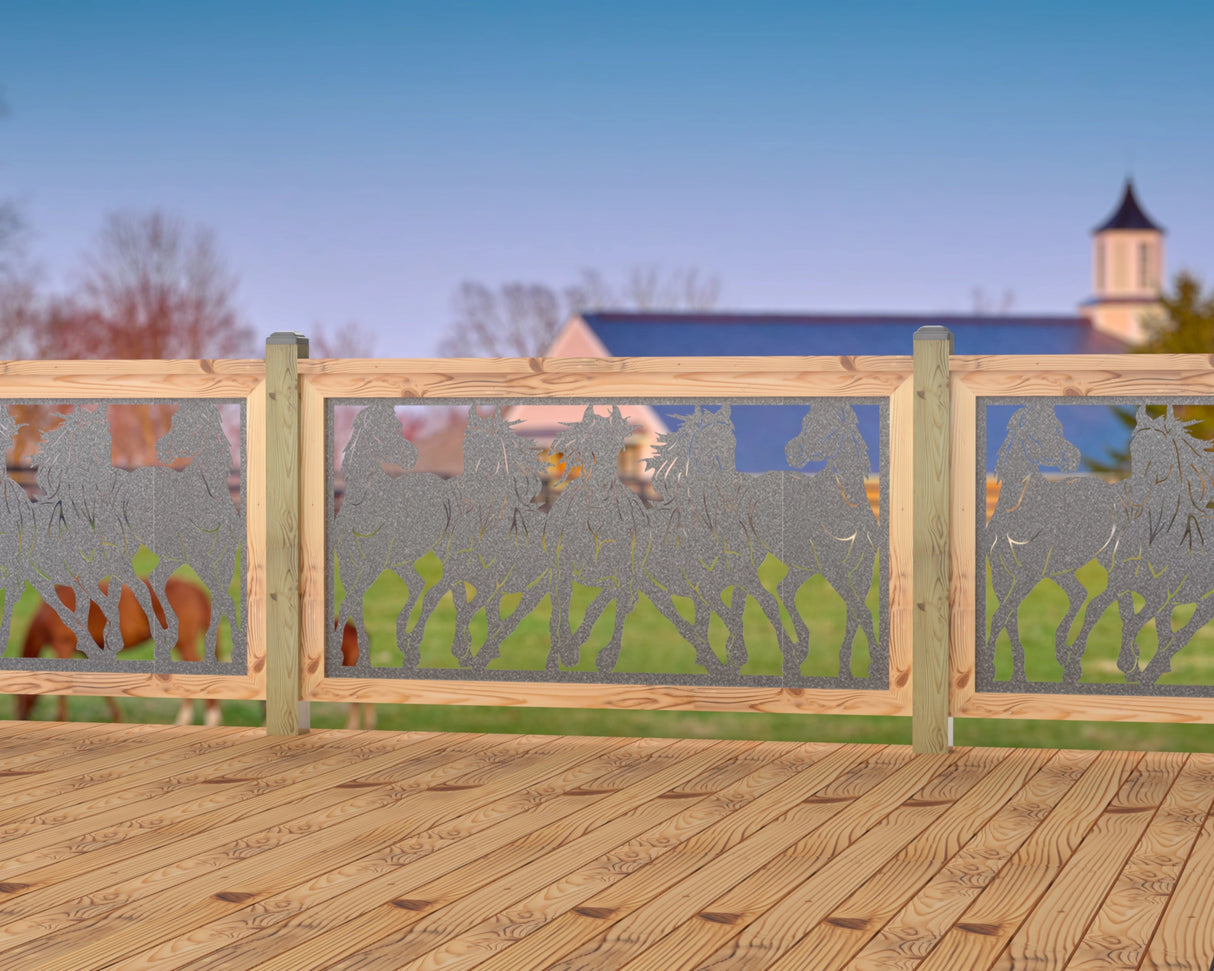 Horses Trotting Railing Panel Insert - Madison Iron and Wood