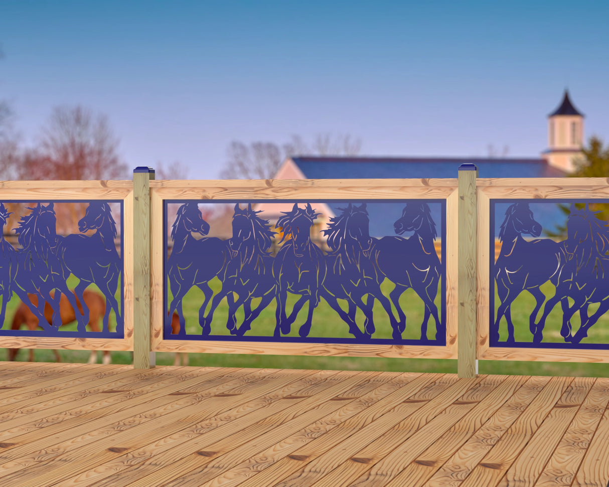 Horses Trotting Railing Panel Insert - Madison Iron and Wood