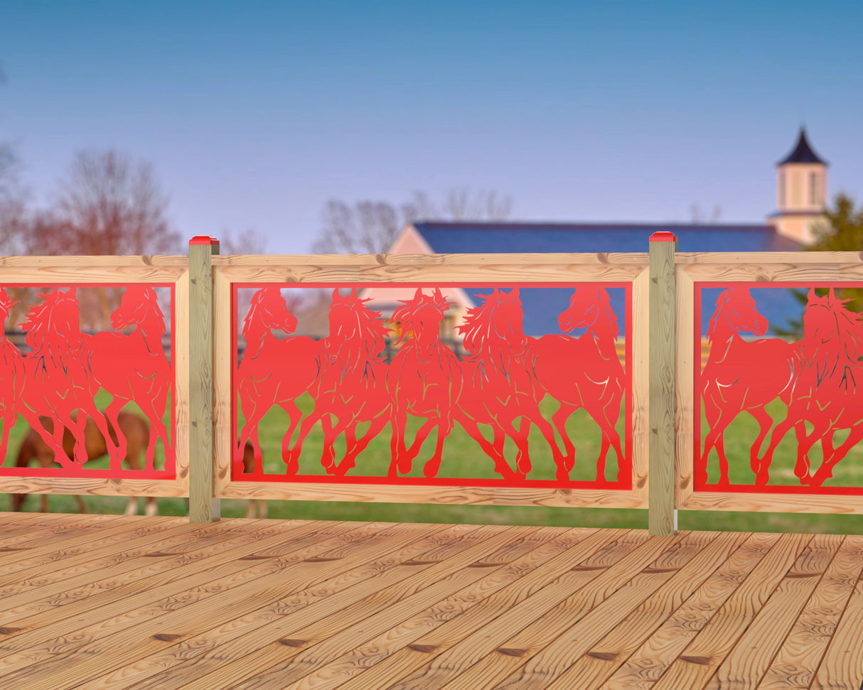 Horses Trotting Railing Panel Insert - Madison Iron and Wood
