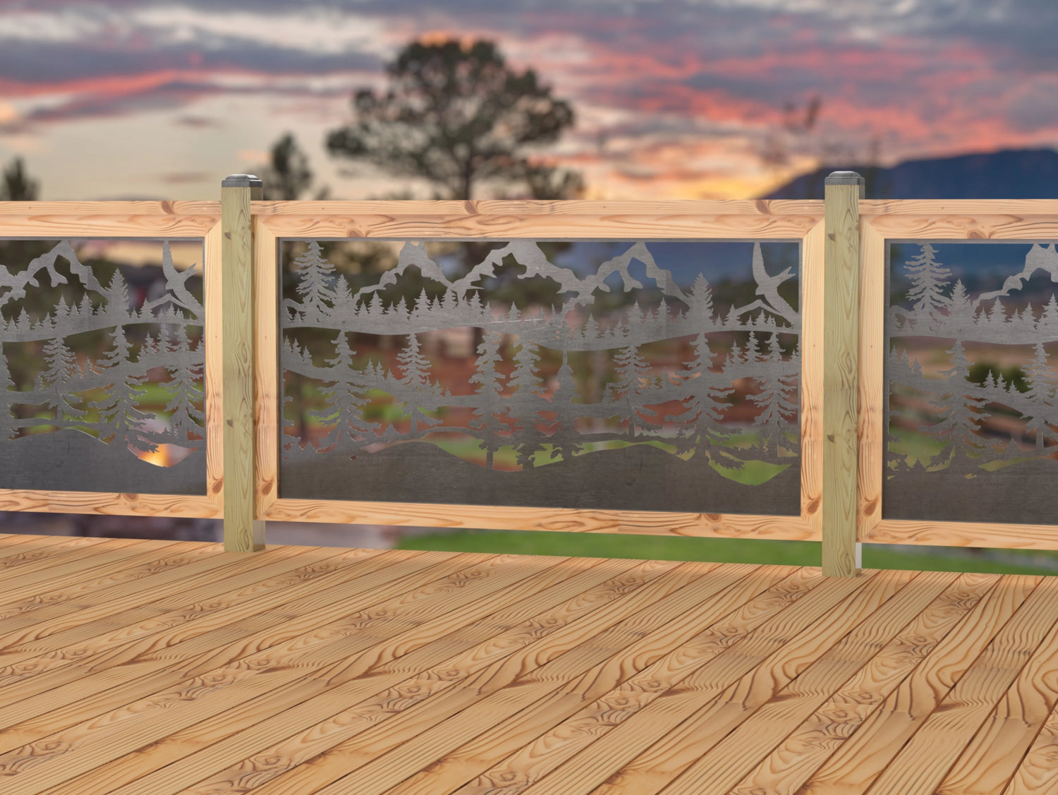 60"x30" - Mountain Landscape Fence/Gate Panel Insert - Madison Iron and Wood