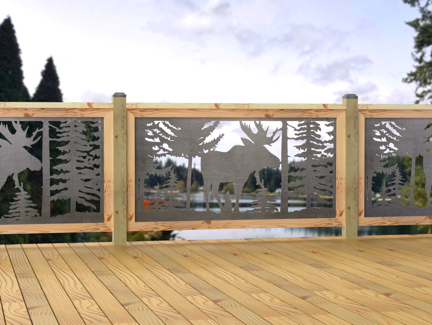 60"x30" - Single Moose Landscape Fence/Gate Panel Insert - Madison Iron and Wood