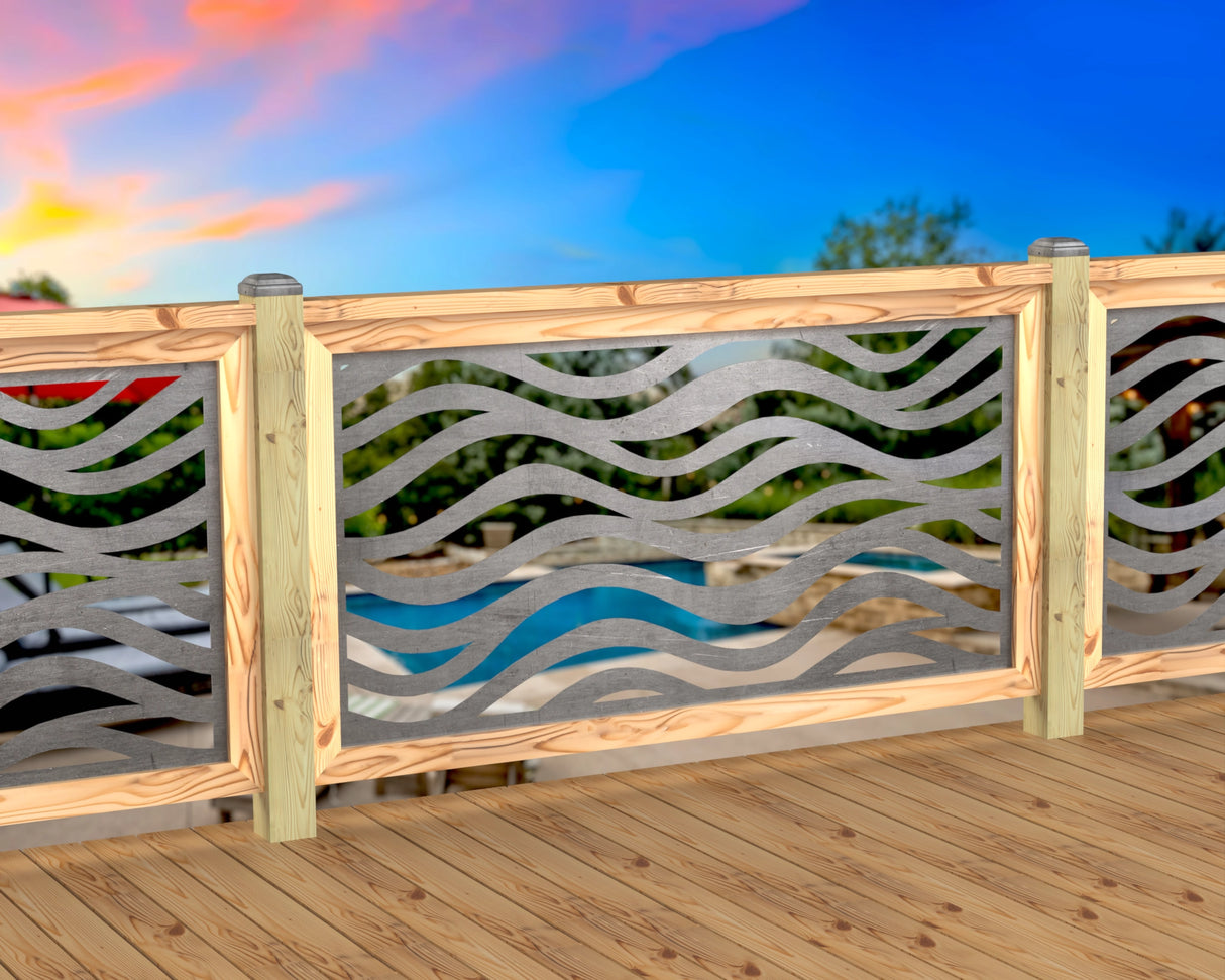 Inserto de panel de barandilla con paisaje forestal